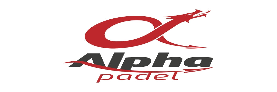 logo AlphaPadel nero con drago stilizzato rosso