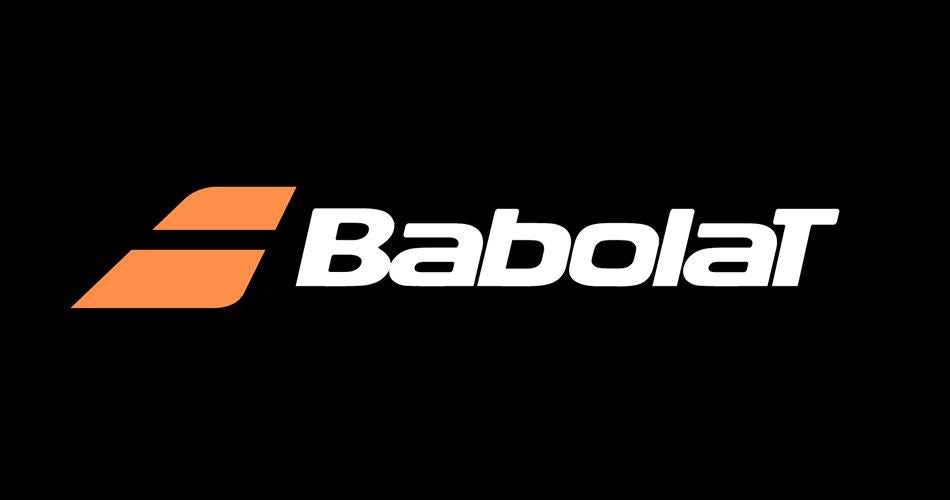 Logo Babolat padel con scritta bianca su sfondo nero e logo arancione.