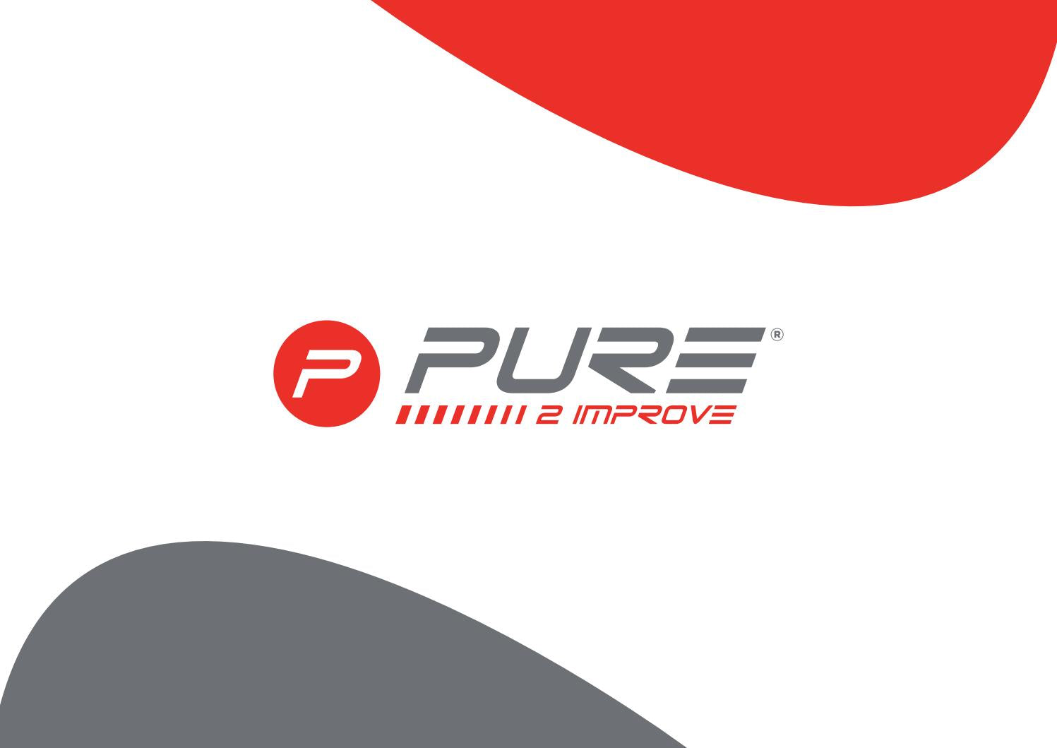 Logo "pure 2 improve" circolare rosso con p bianca all'interno